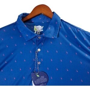 Tailor Byrd Golf Polo Shirt Mens 2XL* Blue Flamingos SPF 30 Moisture Wicking NWT